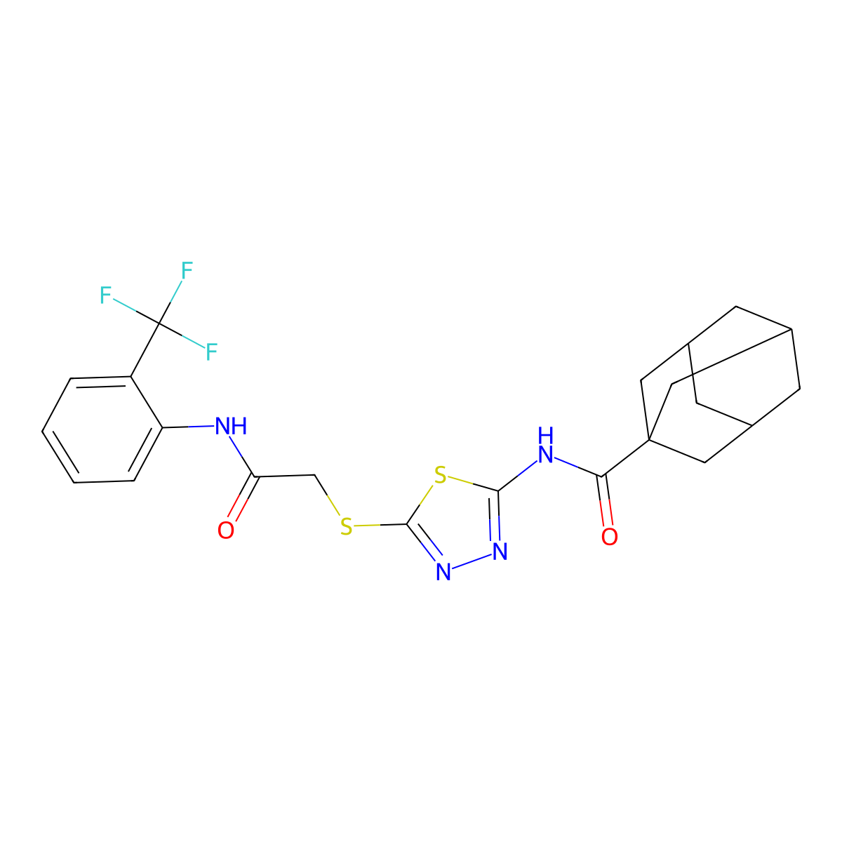 N-[5-[2-oxo-2-[2-(trifluoromethyl)anilino]ethyl]sulfanyl-1,3,4-thiadiazol-2-yl]adamantane-1-carboxamide molecular structure, CAS 389074-06-0