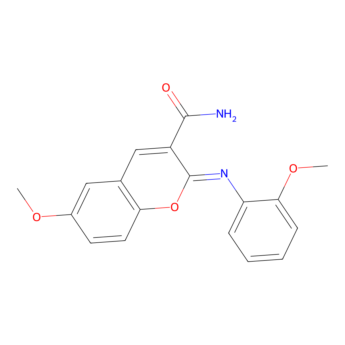 6-Methoxy-2-(2-methoxyphenyl)iminochromene-3-carboxamide molecular structure, CAS 389075-21-2