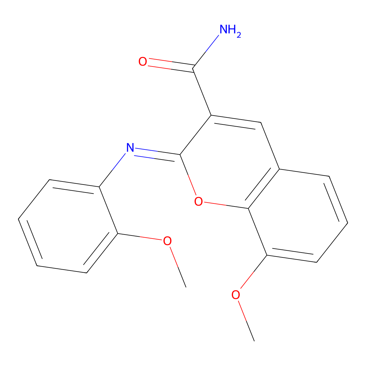 (2Z)-8-methoxy-2-[(2-methoxyphenyl)imino]-2H-chromene-3-carboxamide molecular structure, CAS 389075-23-4