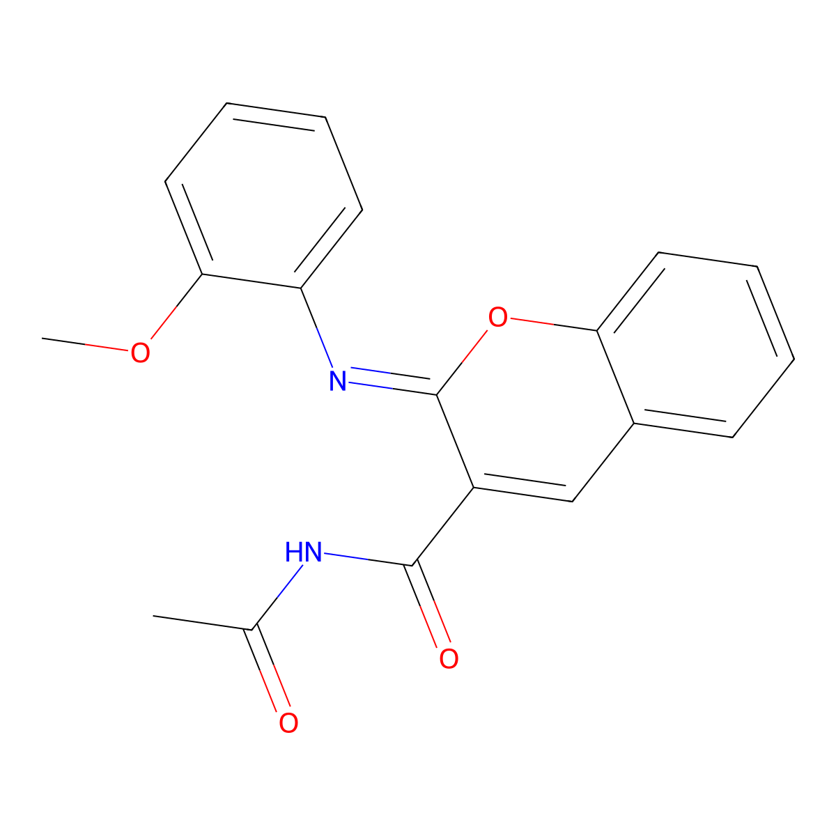 (2Z)-N-acetyl-2-[(2-methoxyphenyl)imino]-2H-chromene-3-carboxamide molecular structure, CAS 389075-34-7