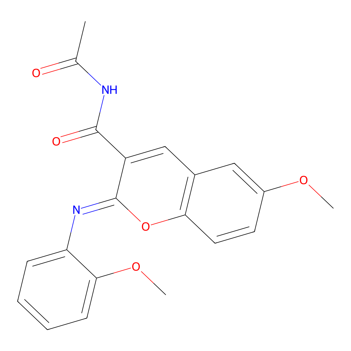 (2Z)-N-acetyl-6-methoxy-2-[(2-methoxyphenyl)imino]-2H-chromene-3-carboxamide molecular structure, CAS 389075-36-9