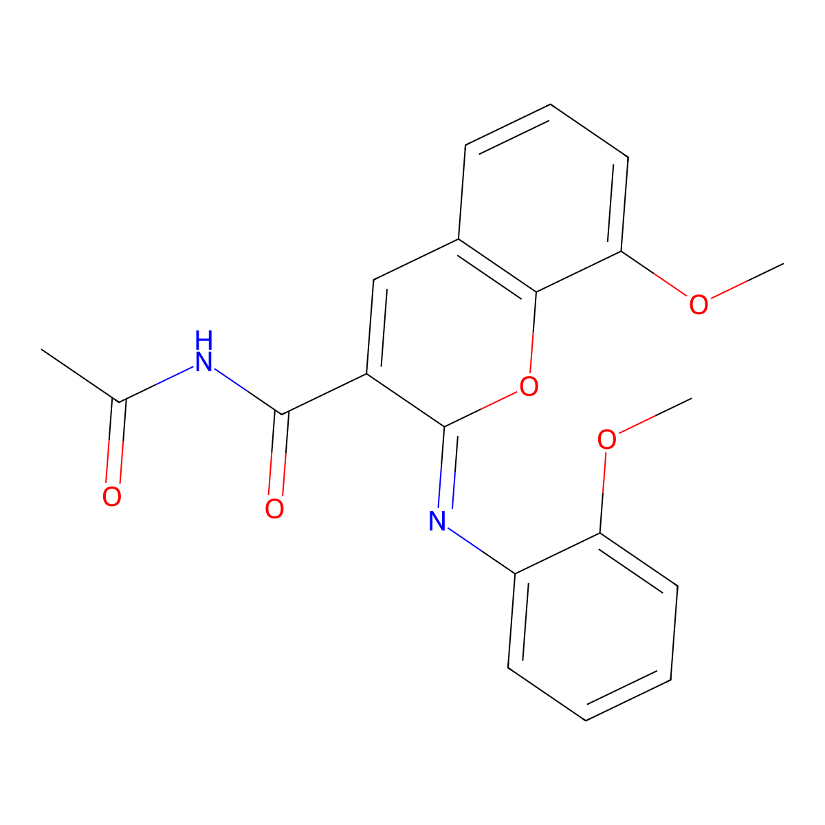 (2Z)-N-acetyl-8-methoxy-2-[(2-methoxyphenyl)imino]-2H-chromene-3-carboxamide molecular structure, CAS 389075-38-1
