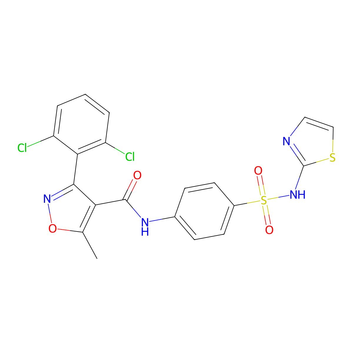 3-(2,6-dichlorophenyl)-5-methyl-N-[4-(1,3-thiazol-2-ylsulfamoyl)phenyl]-1,2-oxazole-4-carboxamide molecular structure, CAS 389076-40-8