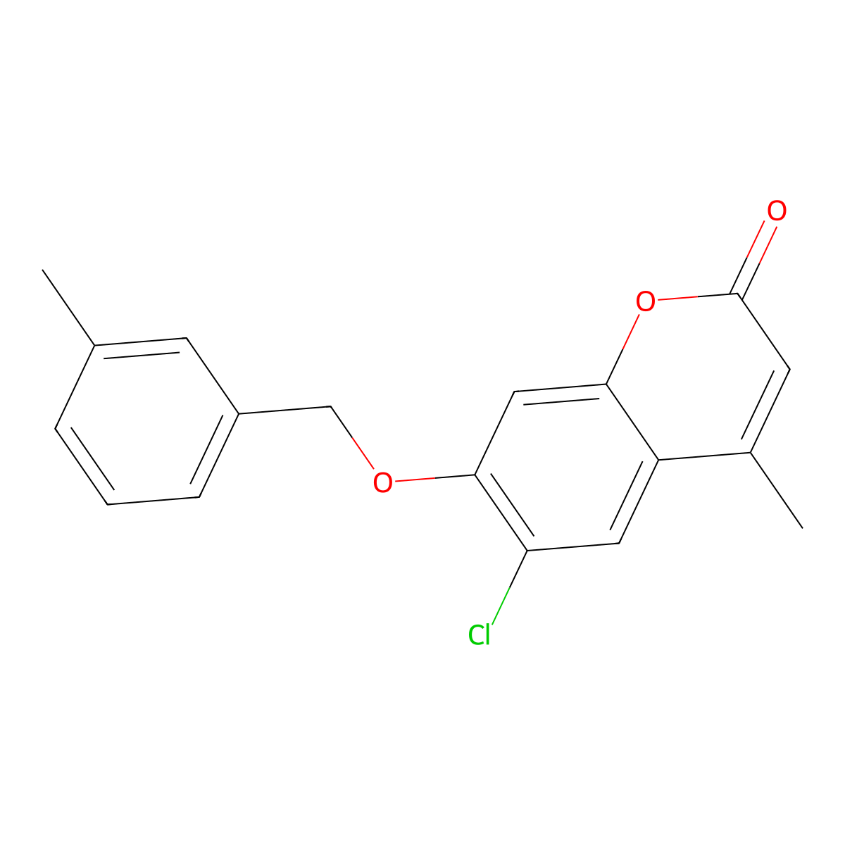 6-chloro-4-methyl-7-((3-methylbenzyl)oxy)-2H-chromen-2-one molecular structure, CAS 389077-15-0