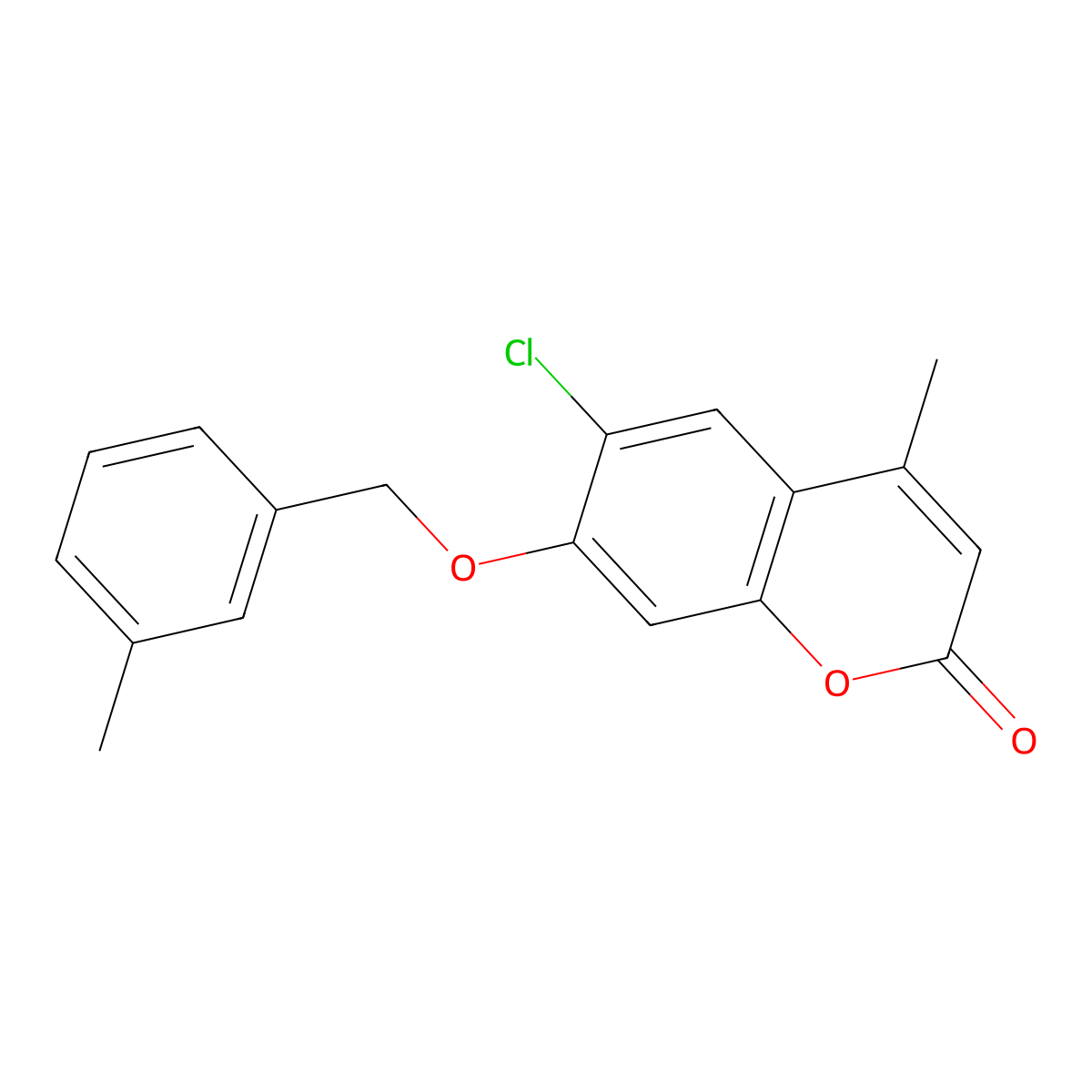 6-chloro-4-methyl-7-((3-methylbenzyl)oxy)-2H-chromen-2-one molecular structure, CAS 389077-15-0