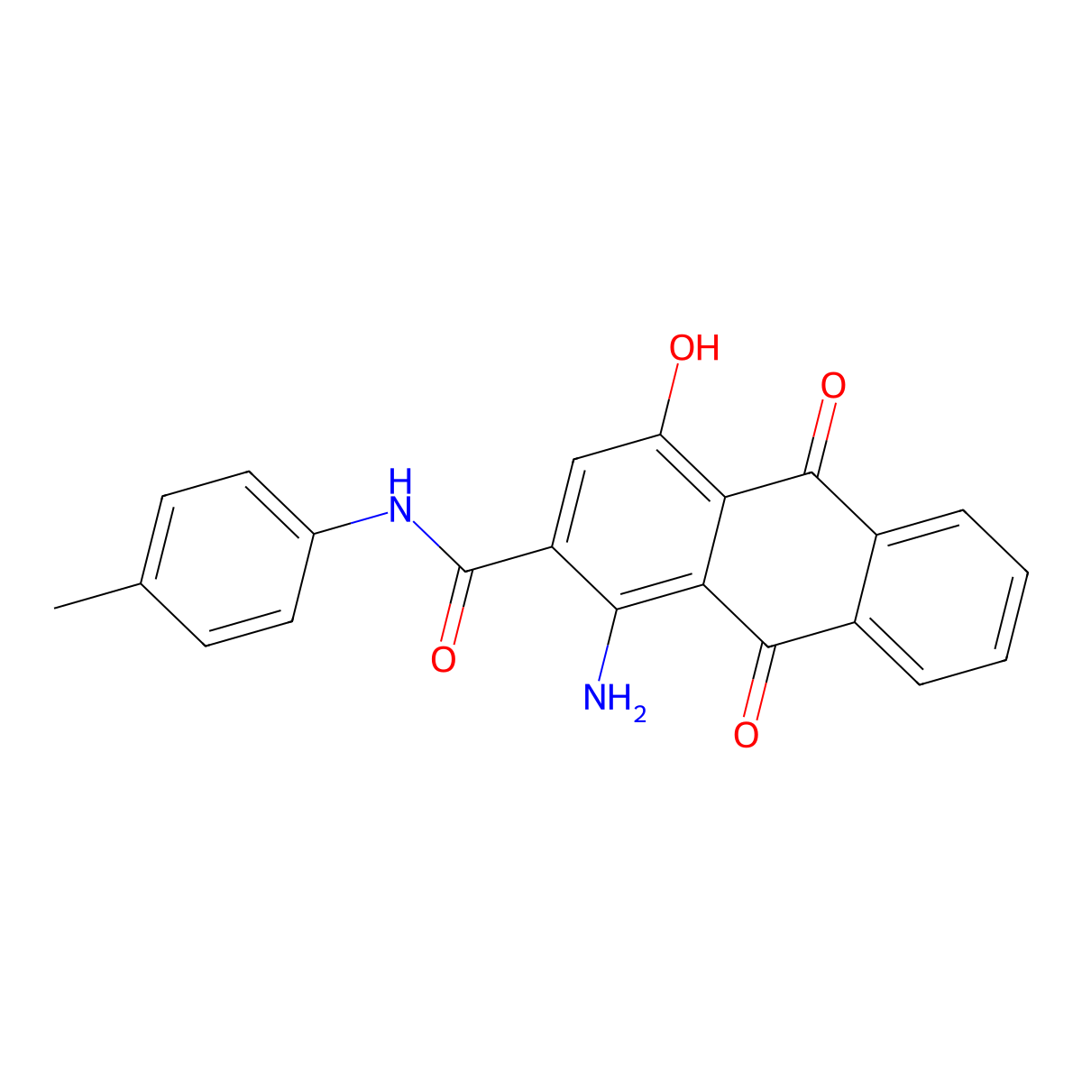 1-amino-4-hydroxy-N-(4-methylphenyl)-9,10-dioxo-9,10-dihydroanthracene-2-carboxamide molecular structure, CAS 389077-22-9