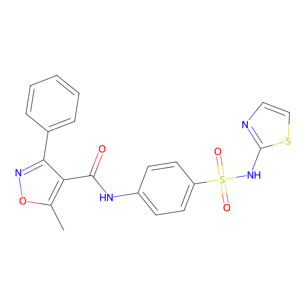 5-methyl-3-phenyl-N-[4-(1,3-thiazol-2-ylsulfamoyl)phenyl]-1,2-oxazole-4-carboxamide molecular structure, CAS 389077-72-9
