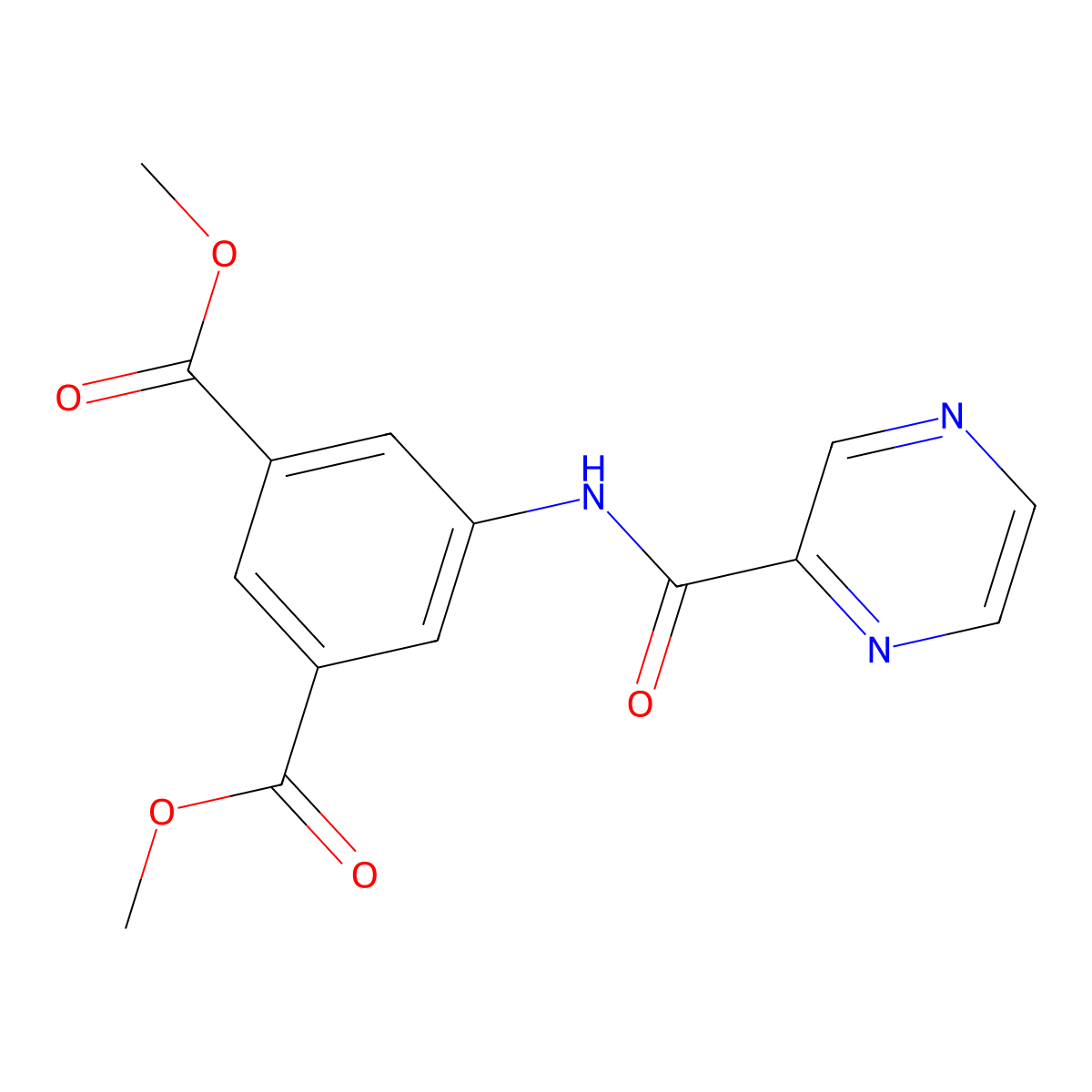 Dimethyl 5-(pyrazine-2-carbonylamino)benzene-1,3-dicarboxylate molecular structure, CAS 389077-74-1