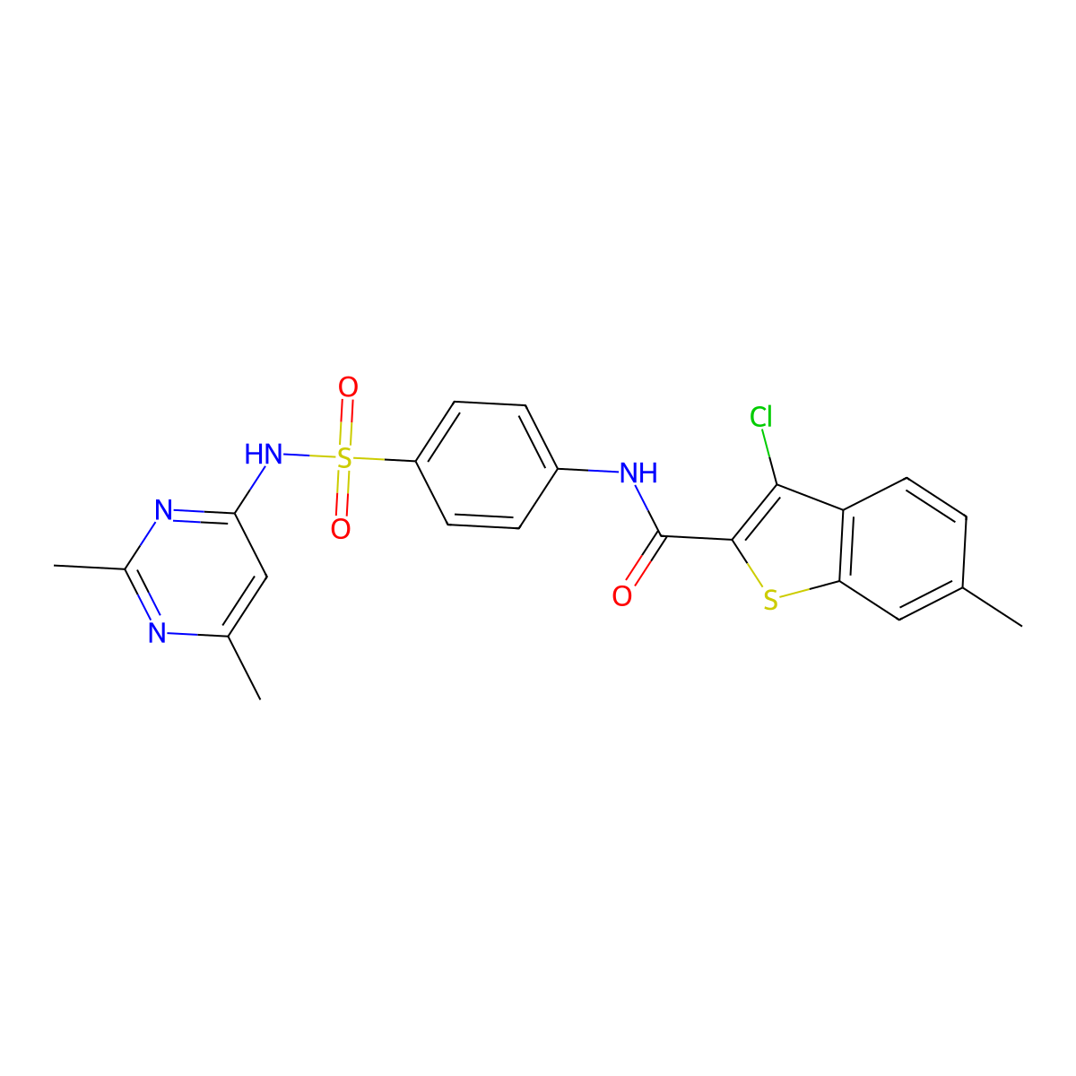 3-chloro-N-{4-[(2,6-dimethylpyrimidin-4-yl)sulfamoyl]phenyl}-6-methyl-1-benzothiophene-2-carboxamide molecular structure, CAS 389078-40-4