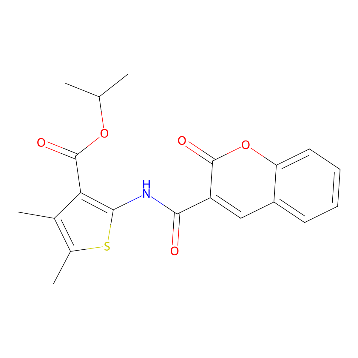 Propan-2-yl 4,5-dimethyl-2-[(2-oxochromene-3-carbonyl)amino]thiophene-3-carboxylate molecular structure, CAS 389078-68-6