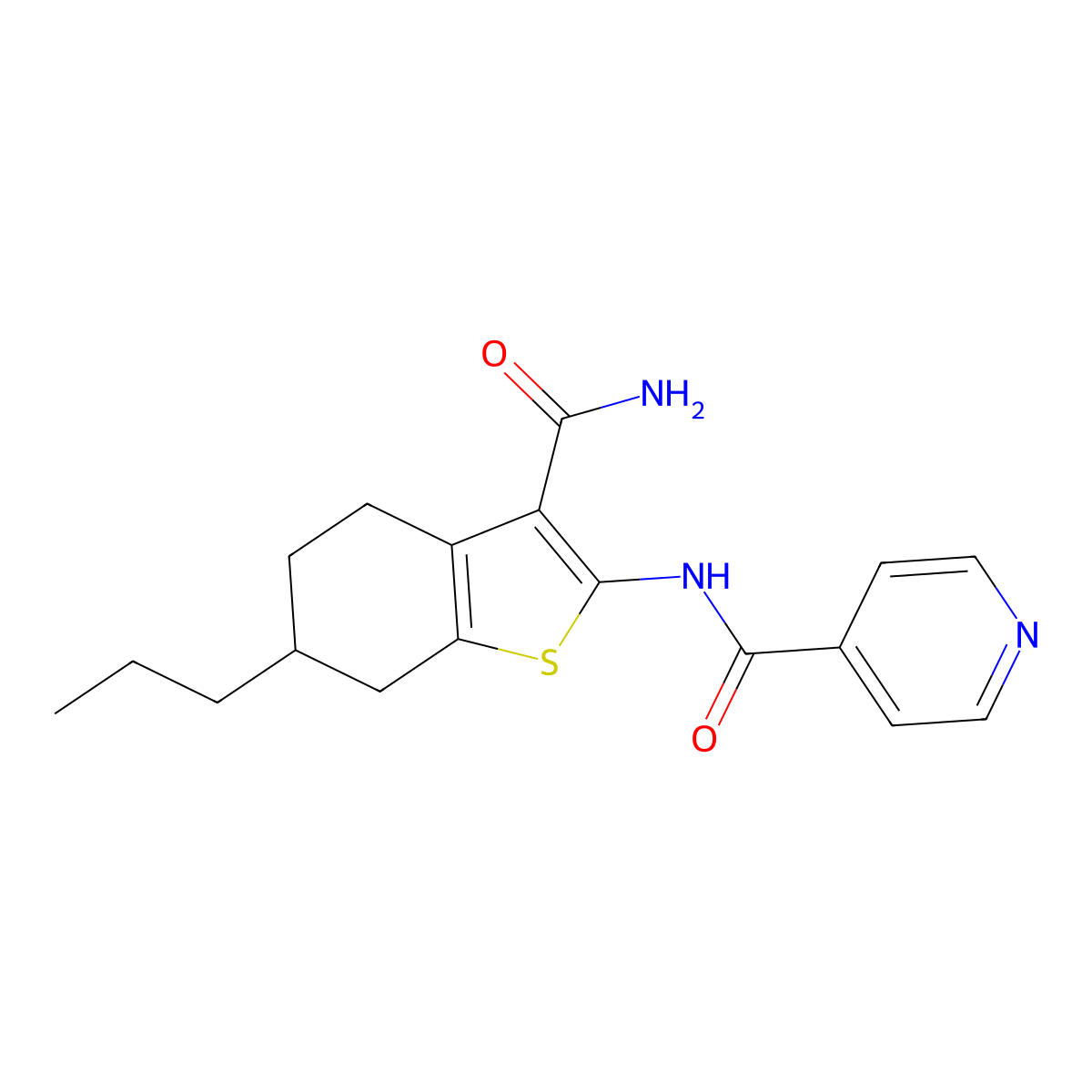N-(3-carbamoyl-6-propyl-4,5,6,7-tetrahydro-1-benzothiophen-2-yl)pyridine-4-carboxamide molecular structure, CAS 389079-10-1