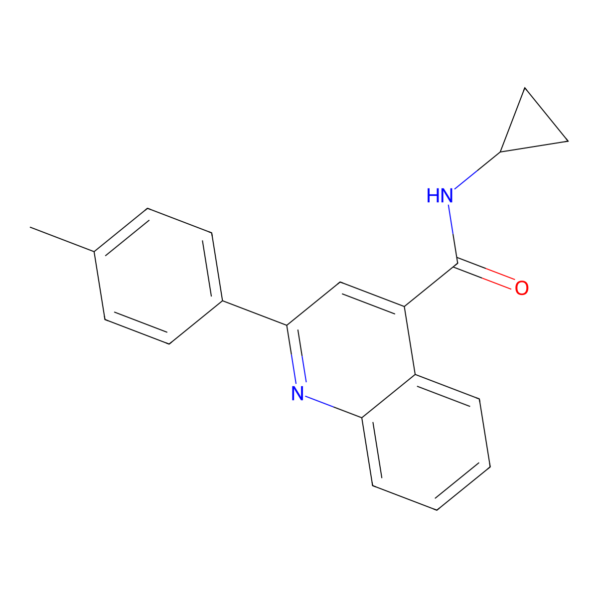 N-cyclopropyl-2-(4-methylphenyl)quinoline-4-carboxamide molecular structure, CAS 389080-15-3