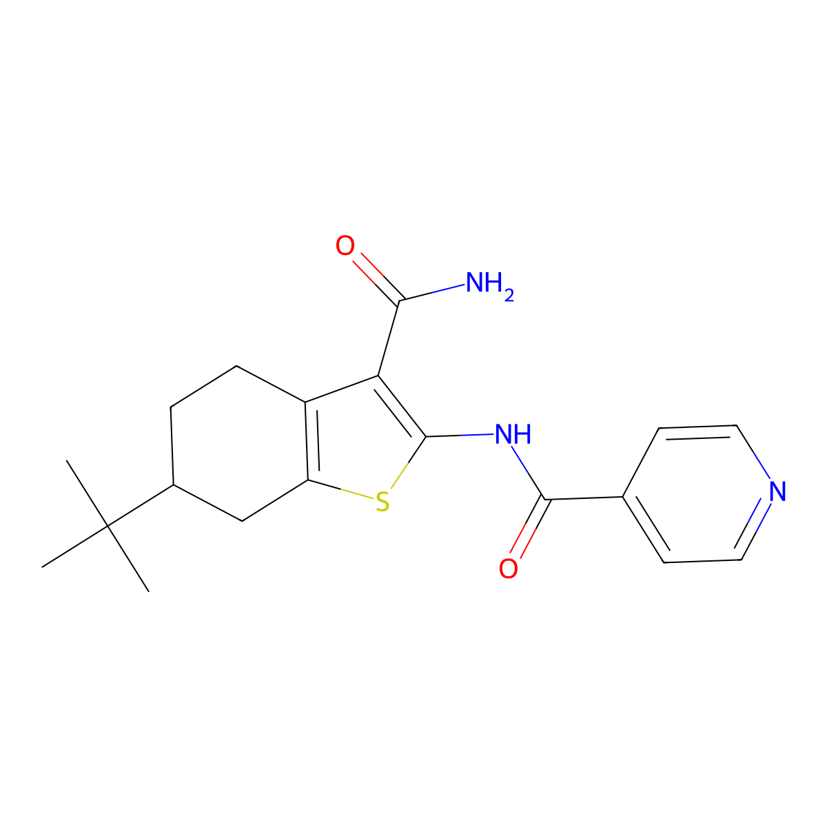 N-(6-tert-butyl-3-carbamoyl-4,5,6,7-tetrahydro-1-benzothiophen-2-yl)pyridine-4-carboxamide molecular structure, CAS 389080-71-1