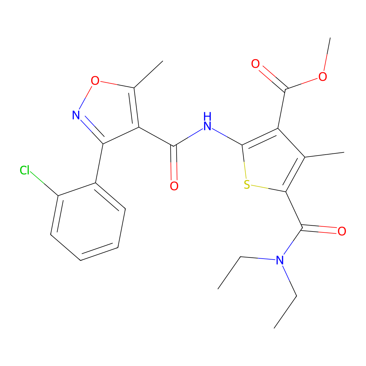 Methyl 2-({[3-(2-chlorophenyl)-5-methyl-4-isoxazolyl]carbonyl}amino)-5-[(diethylamino)carbonyl]-4-methyl-3-thiophenecarboxylate molecular structure, CAS 389080-84-6