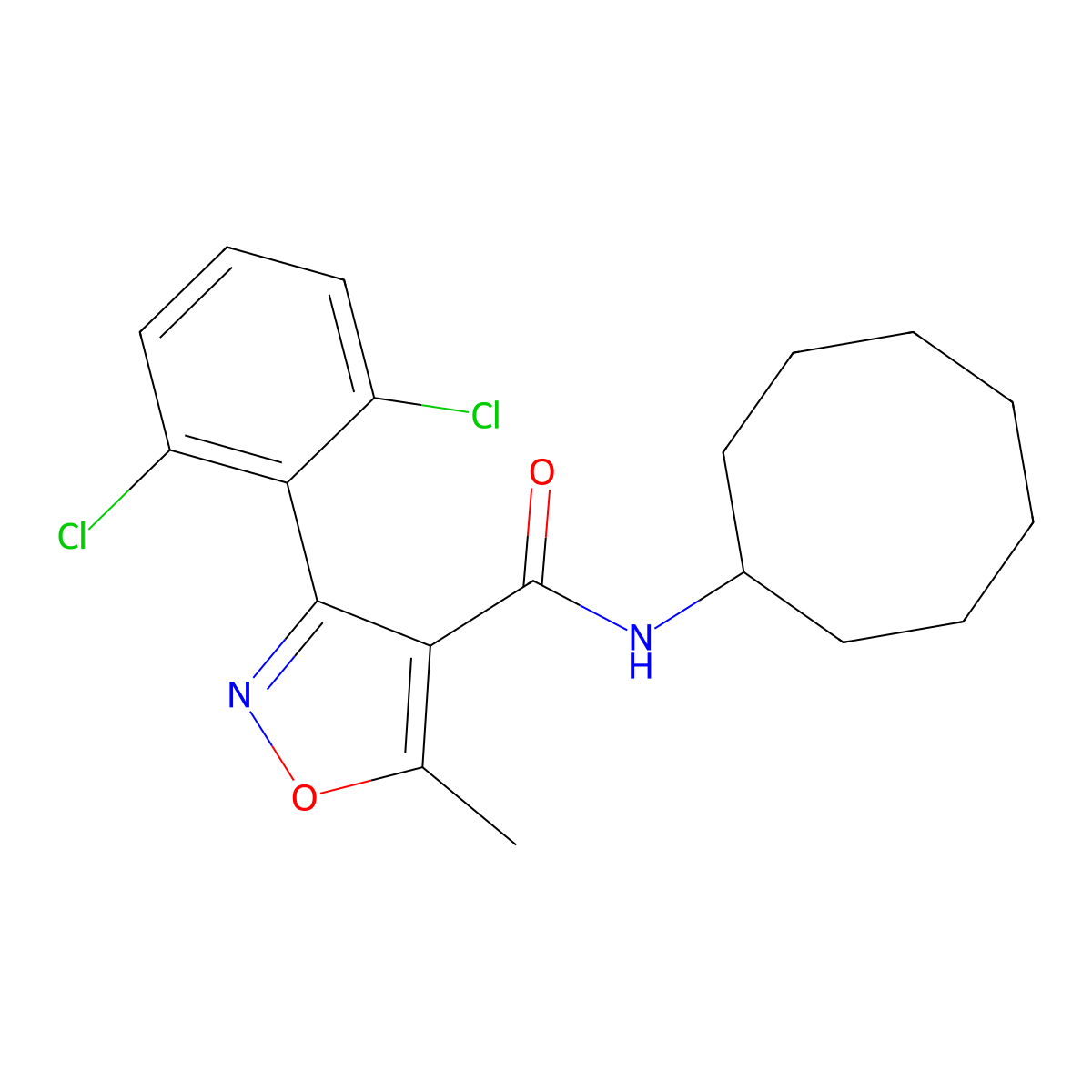 N-cyclooctyl-3-(2,6-dichlorophenyl)-5-methyl-1,2-oxazole-4-carboxamide molecular structure, CAS 389081-01-0