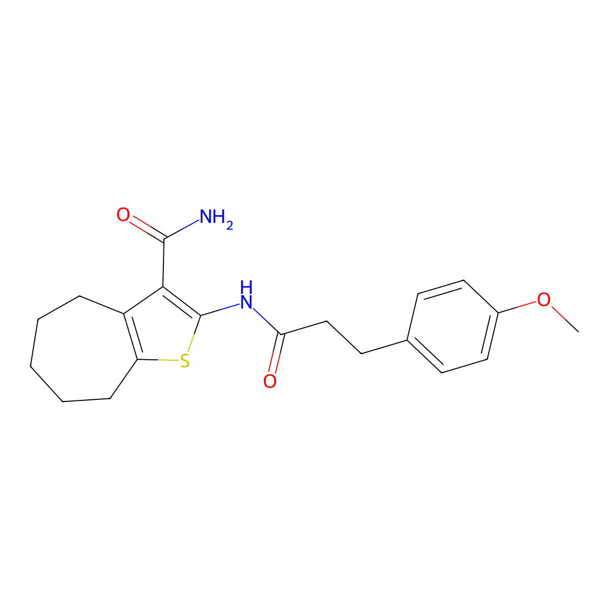 2-[3-(4-methoxyphenyl)propanoylamino]-5,6,7,8-tetrahydro-4H-cyclohepta[b]thiophene-3-carboxamide molecular structure, CAS 389081-03-2