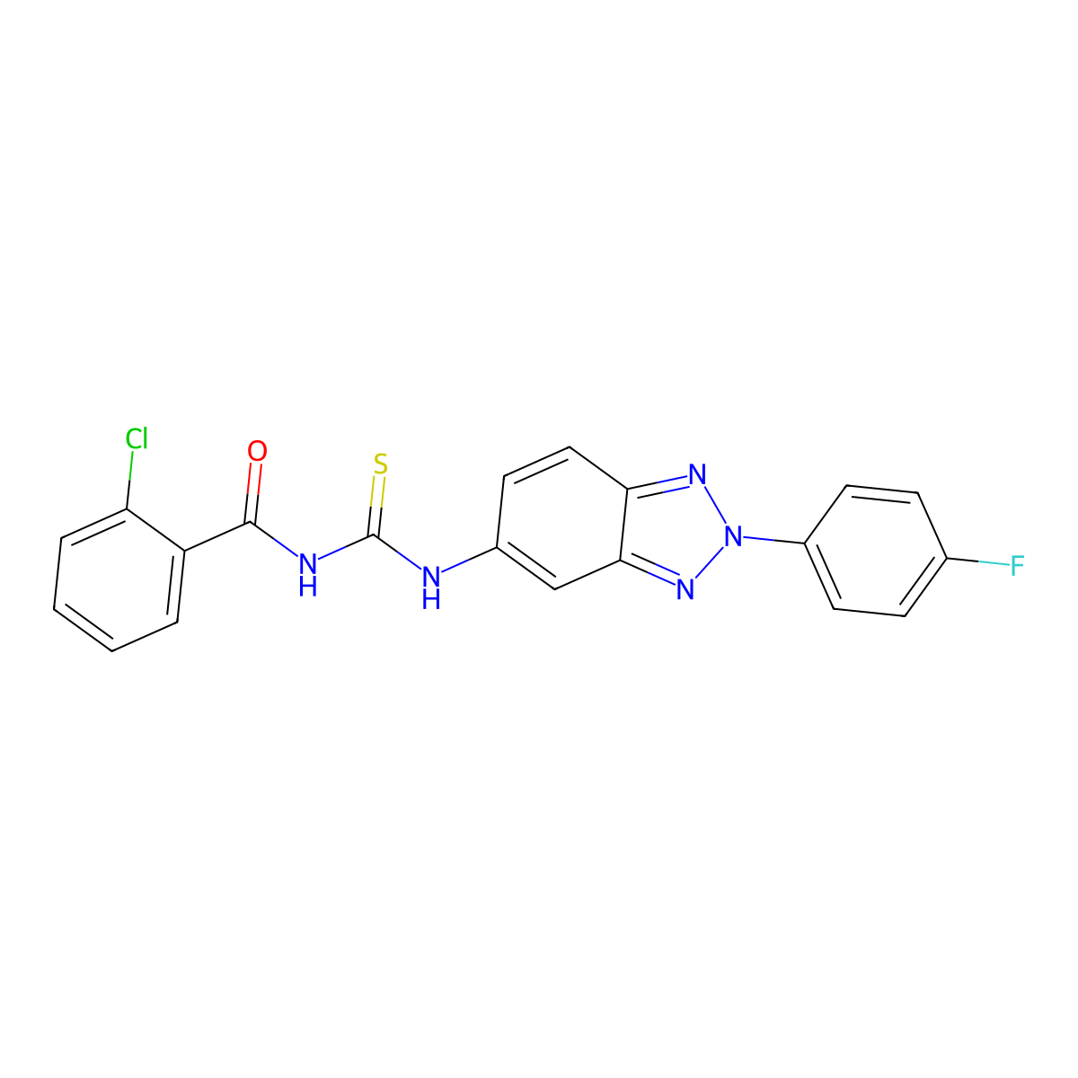 2-chloro-N-[[2-(4-fluorophenyl)benzotriazol-5-yl]carbamothioyl]benzamide molecular structure, CAS 389081-35-0