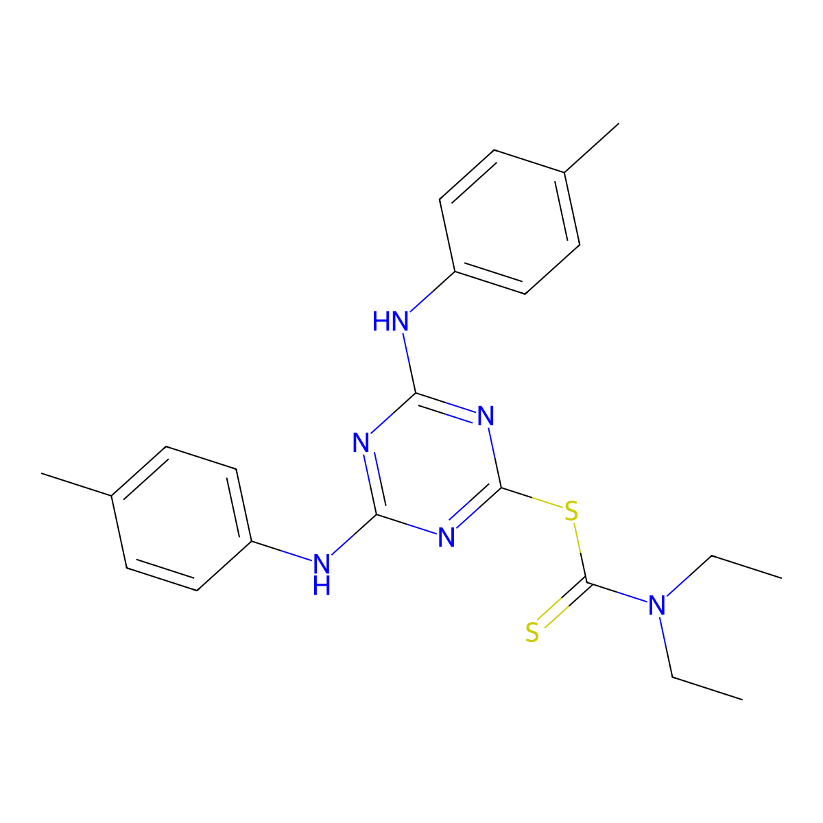 4,6-Bis[(4-methylphenyl)amino]-1,3,5-triazin-2-yl diethylcarbamodithioate molecular structure, CAS 389083-00-5