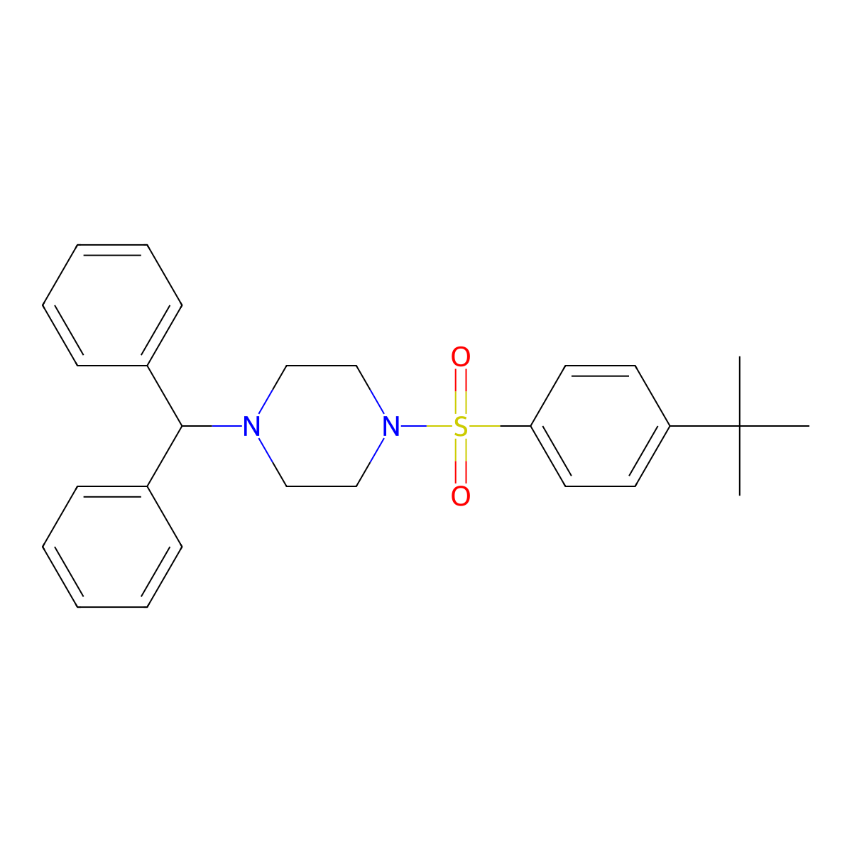 1-(4-Tert-butylbenzenesulfonyl)-4-(diphenylmethyl)piperazine molecular structure, CAS 389083-69-6