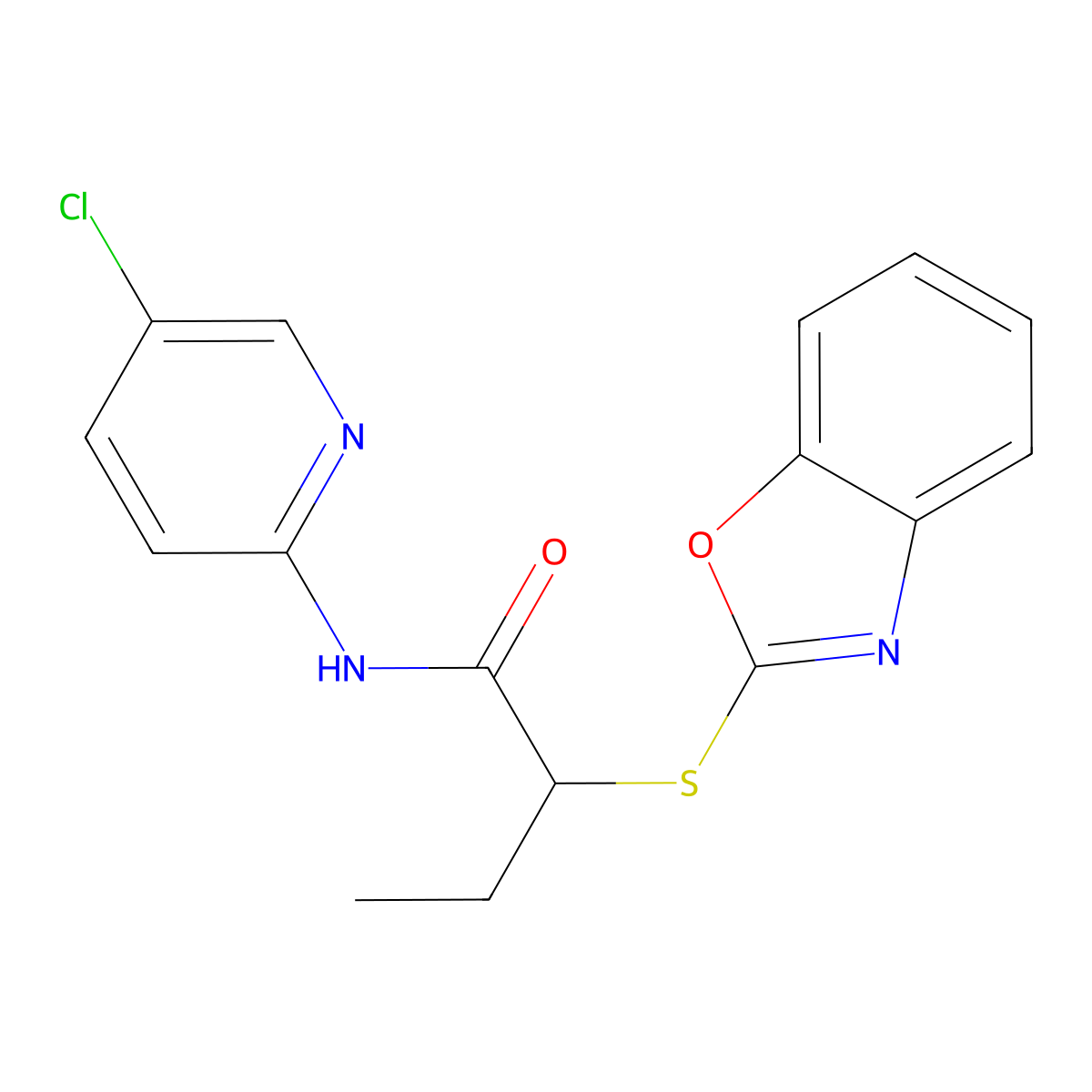 2-(1,3-benzoxazol-2-ylsulfanyl)-N-(5-chloropyridin-2-yl)butanamide molecular structure, CAS 389083-70-9