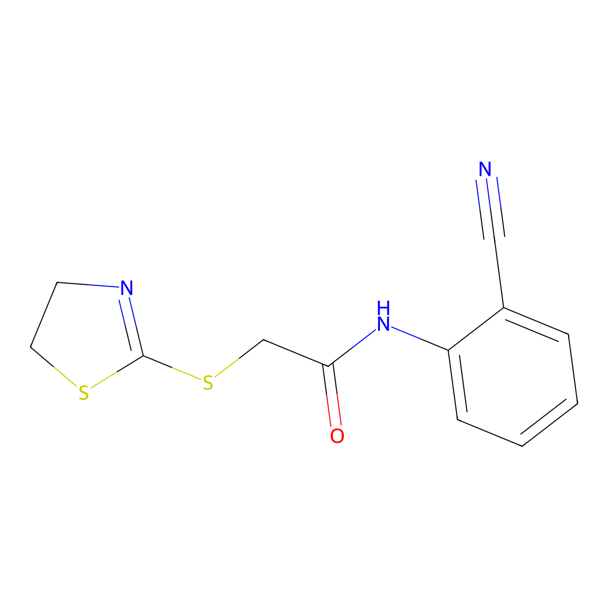 N-(2-cyanophenyl)-2-(4,5-dihydro-1,3-thiazol-2-ylsulfanyl)acetamide molecular structure, CAS 389083-72-1