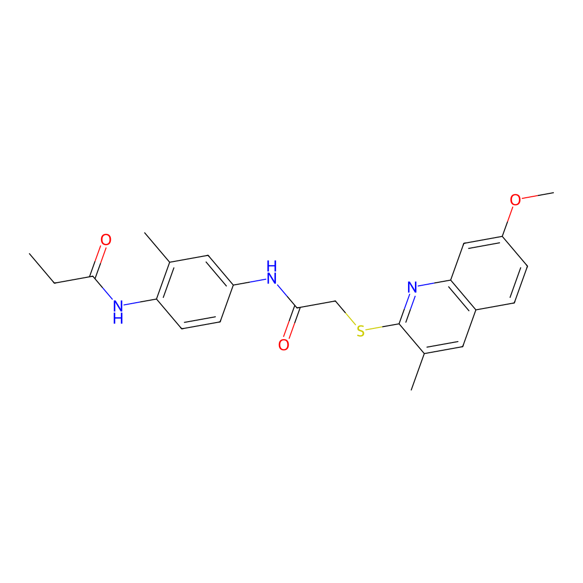 N-(4-{2-[(7-Methoxy-3-methylquinolin-2-yl)sulfanyl]acetamido}-2-methylphenyl)propanamide molecular structure, CAS 3891-47-2