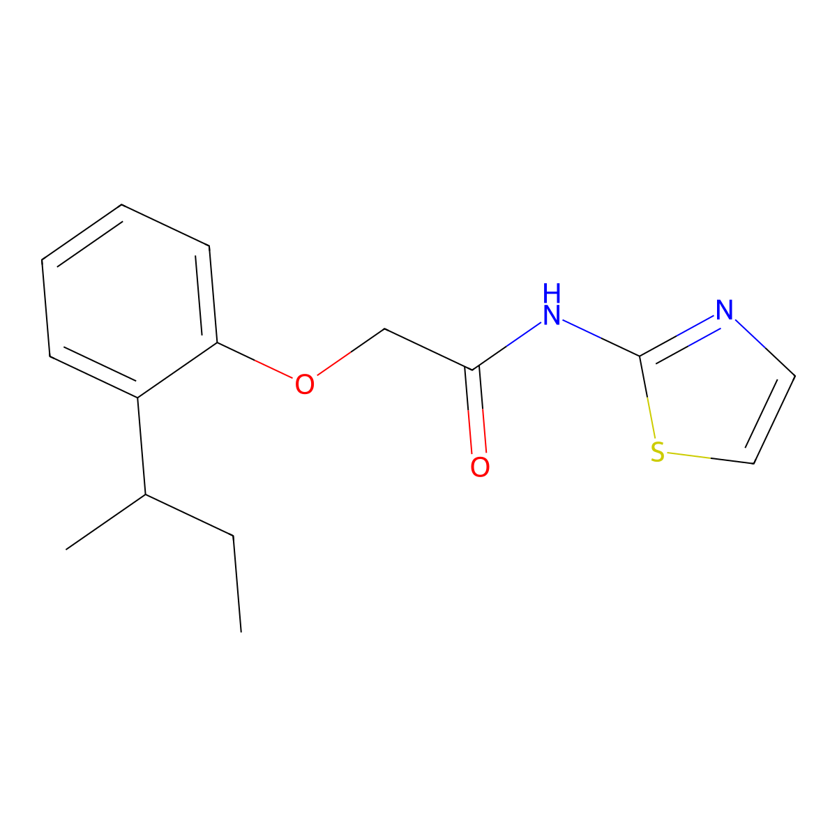 2-[2-(butan-2-yl)phenoxy]-N-(1,3-thiazol-2-yl)acetamide molecular structure, CAS 389126-83-4