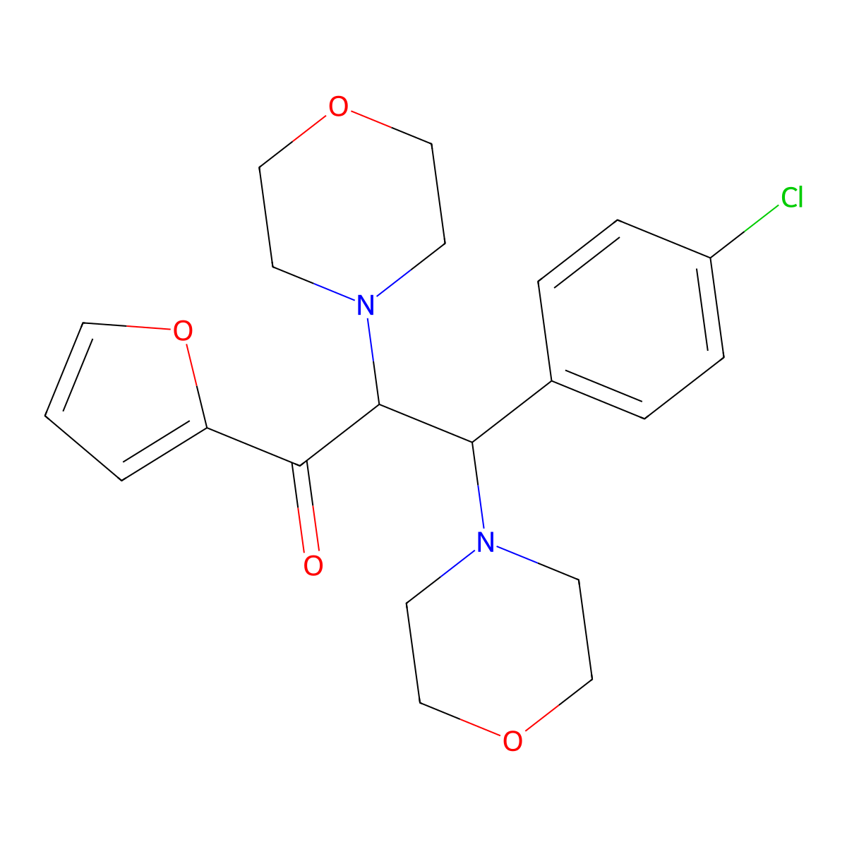 3-(4-Chlorophenyl)-1-(2-furyl)-2,3-dimorpholin-4-ylpropan-1-one molecular structure, CAS 389137-65-9