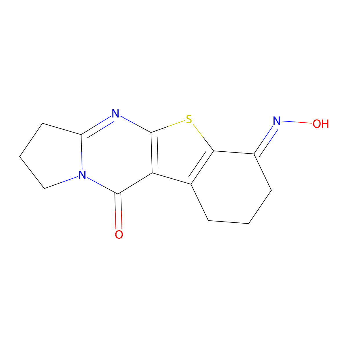 1,2,3,8-Tetrahydro[1]benzothieno[2,3-d]pyrrolo[1,2-a]pyrimidine-6,10(7H,9H)-dione 6-oxime molecular structure, CAS 389138-36-7
