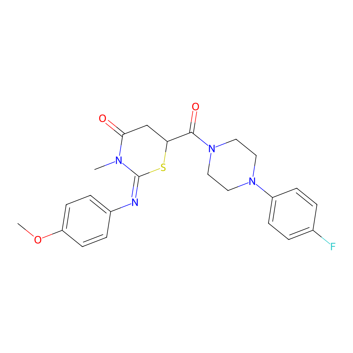 (2E)-6-{[4-(4-fluorophenyl)piperazin-1-yl]carbonyl}-2-[(4-methoxyphenyl)imino]-3-methyl-1,3-thiazinan-4-one molecular structure, CAS 389138-63-0