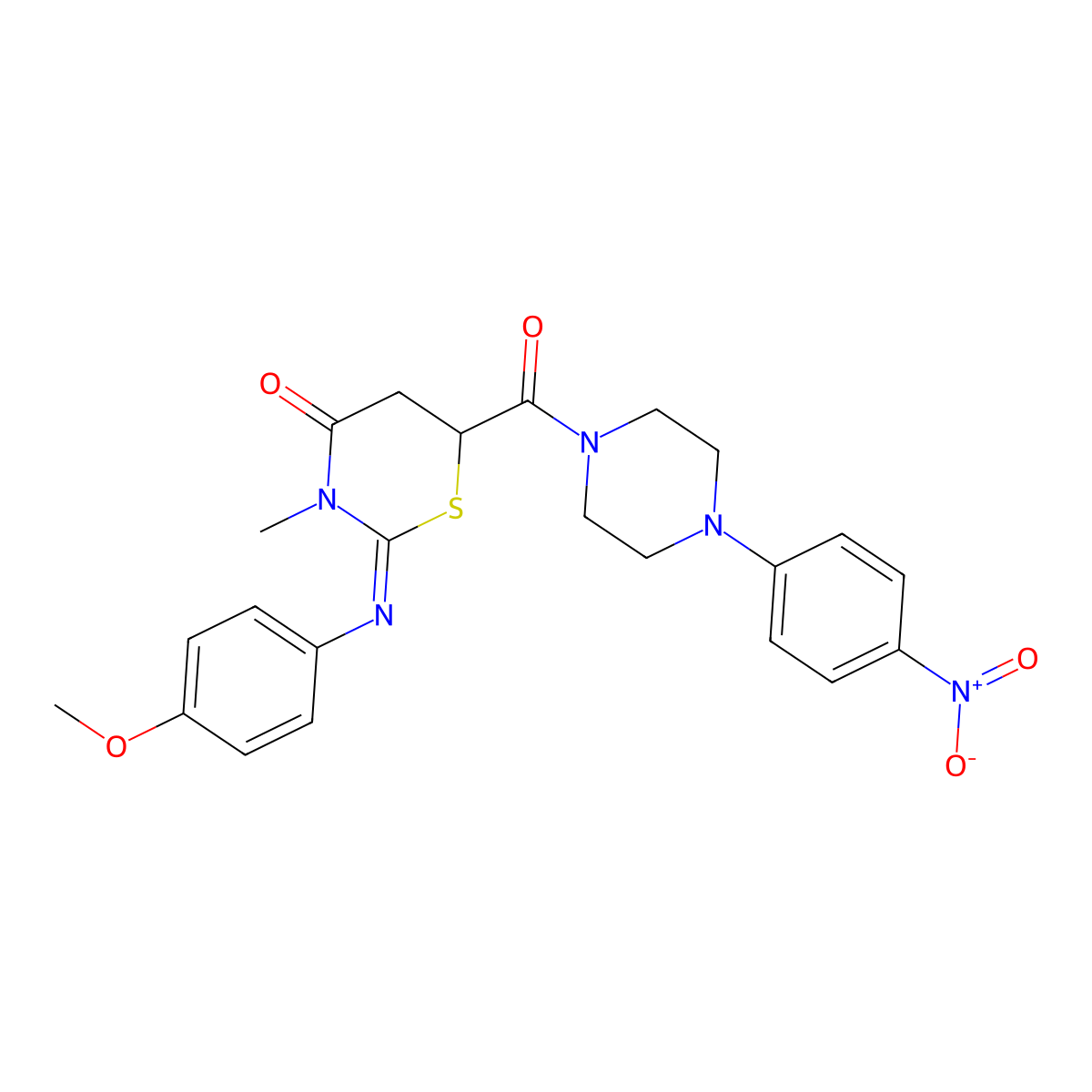 (2E)-2-[(4-methoxyphenyl)imino]-3-methyl-6-{[4-(4-nitrophenyl)piperazin-1-yl]carbonyl}-1,3-thiazinan-4-one molecular structure, CAS 389138-64-1