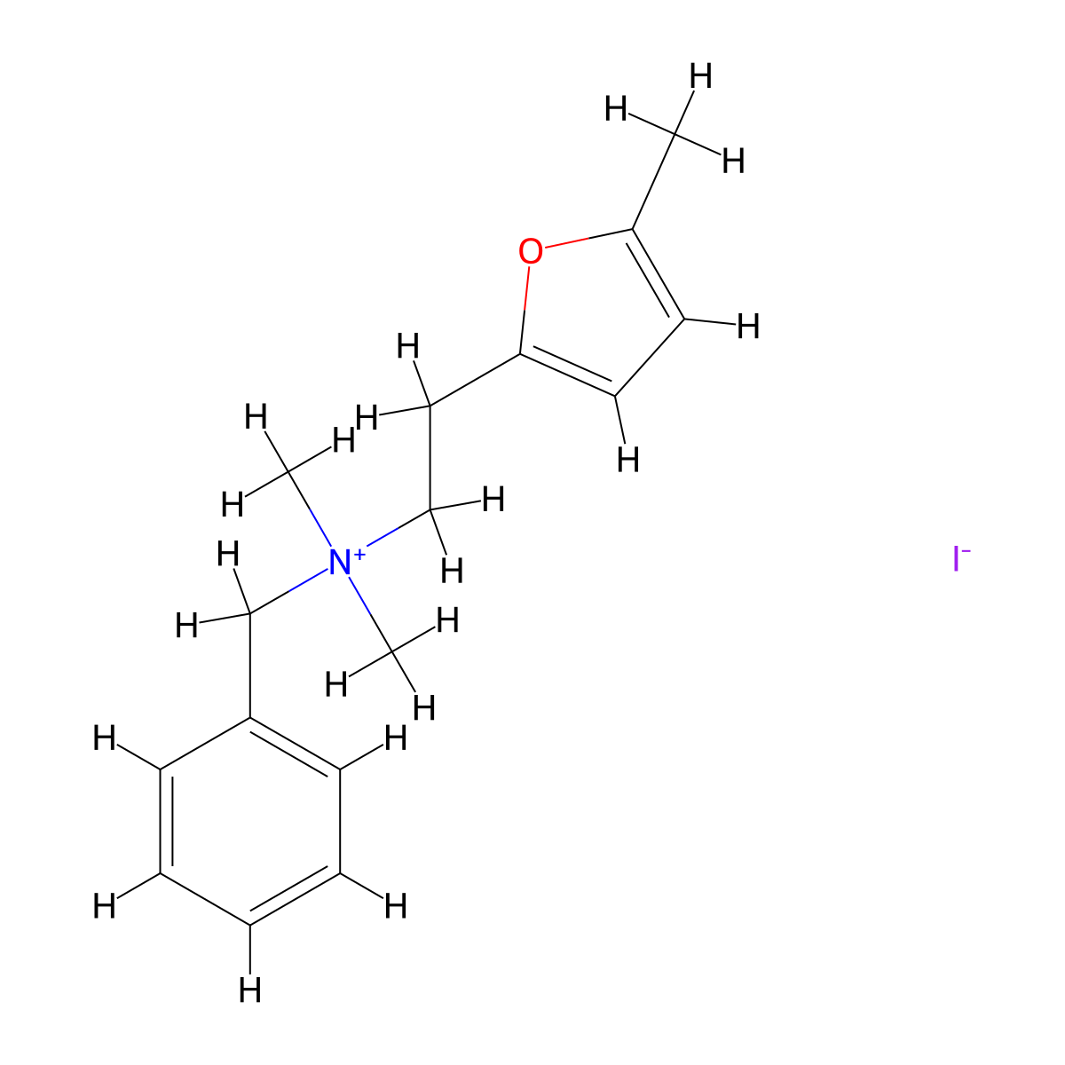Ammonium, benzyldimethyl(2-(5-methyl-2-furyl)ethyl)-, iodide molecular structure, CAS 38914-89-5