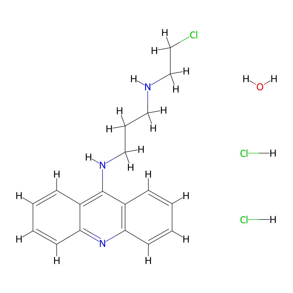 1,3-Propanediamine, N-9-acridinyl-N'-(2-chloroethyl)-, dihydrochloride, hydrate molecular structure, CAS 38914-96-4