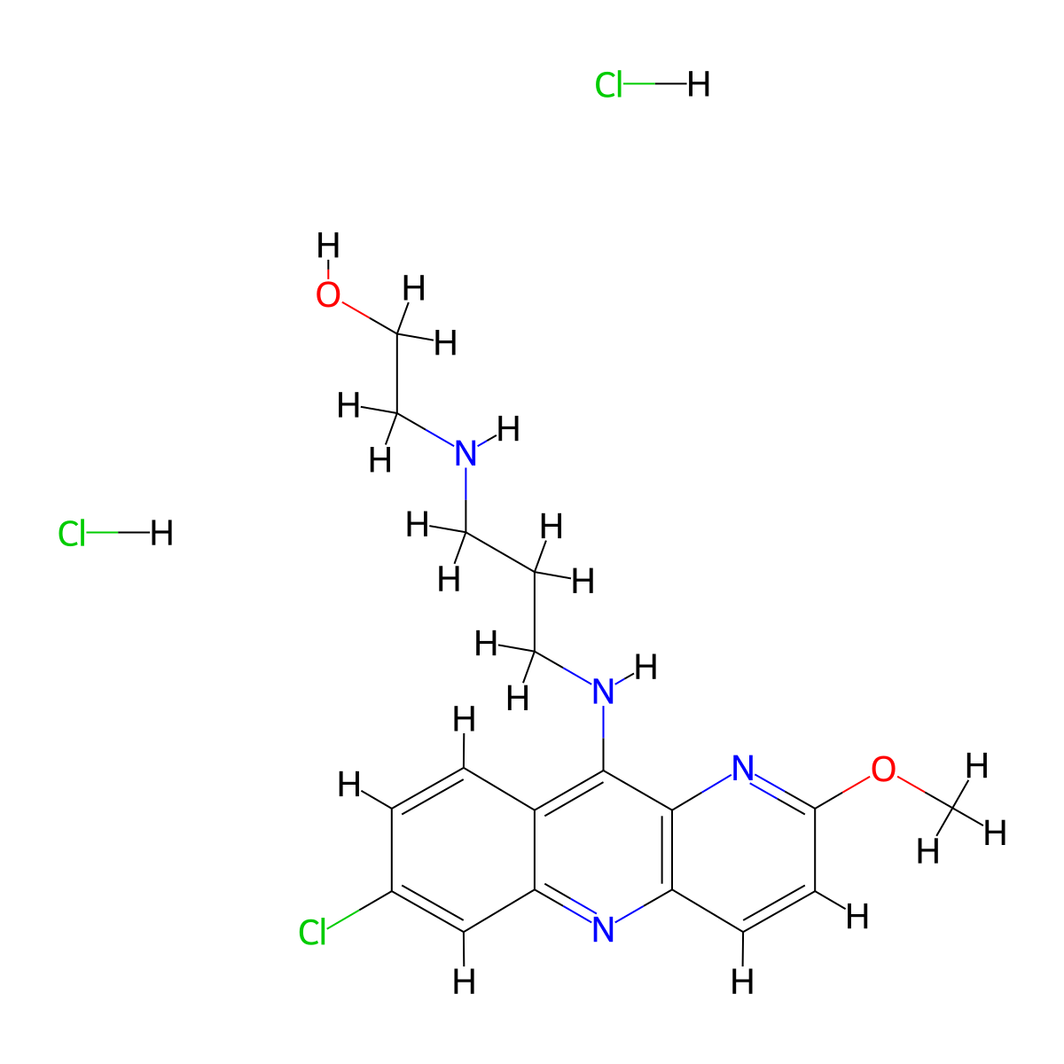 Ethanol, 2-((3-((7-chloro-2-methoxybenzo(b)-1,5-naphthyridin-10-yl)amino)propyl)amino)-, dihydrochloride, hemihydrate molecular structure, CAS 38915-26-3