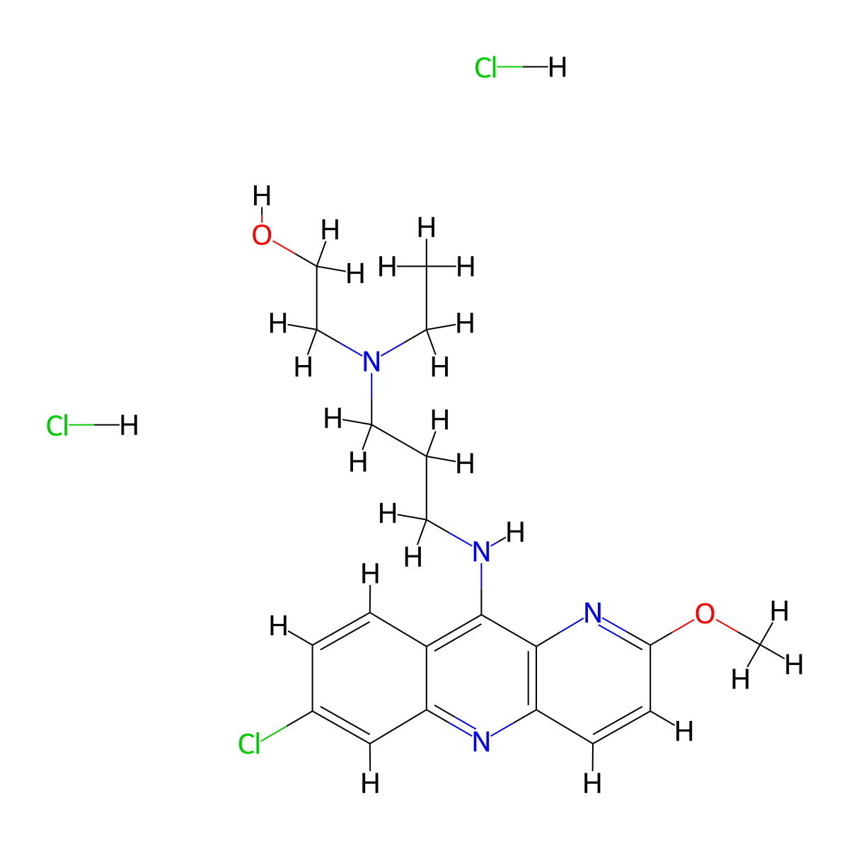 Ethanol, 2-((3-((7-chloro-2-methoxybenzo(b)-1,5-naphthyridin-10-yl)amino)propyl)-N-ethylamino)-, dihydrochloride molecular structure, CAS 38915-29-6