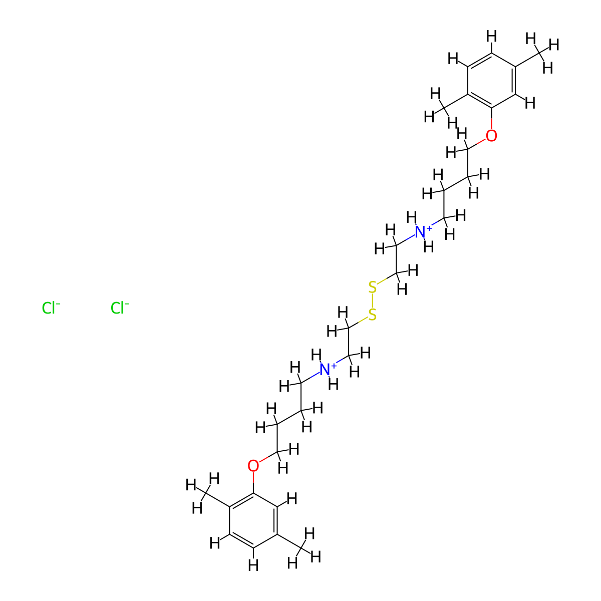 Disulfide, bis(2-((4-(2,5-xylyloxy)butyl)amino)ethyl)-, dihydrochloride molecular structure, CAS 38920-78-4