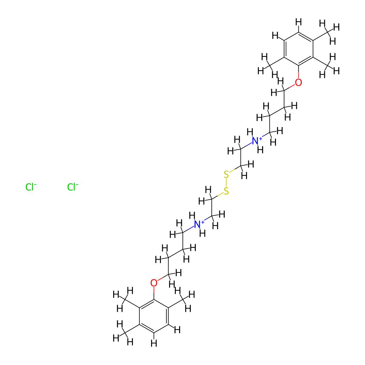 Disulfide, bis(2-((4-(2,3,6-trimethylphenoxy)butyl)amino)ethyl)-, dihydrochloride molecular structure, CAS 38920-81-9