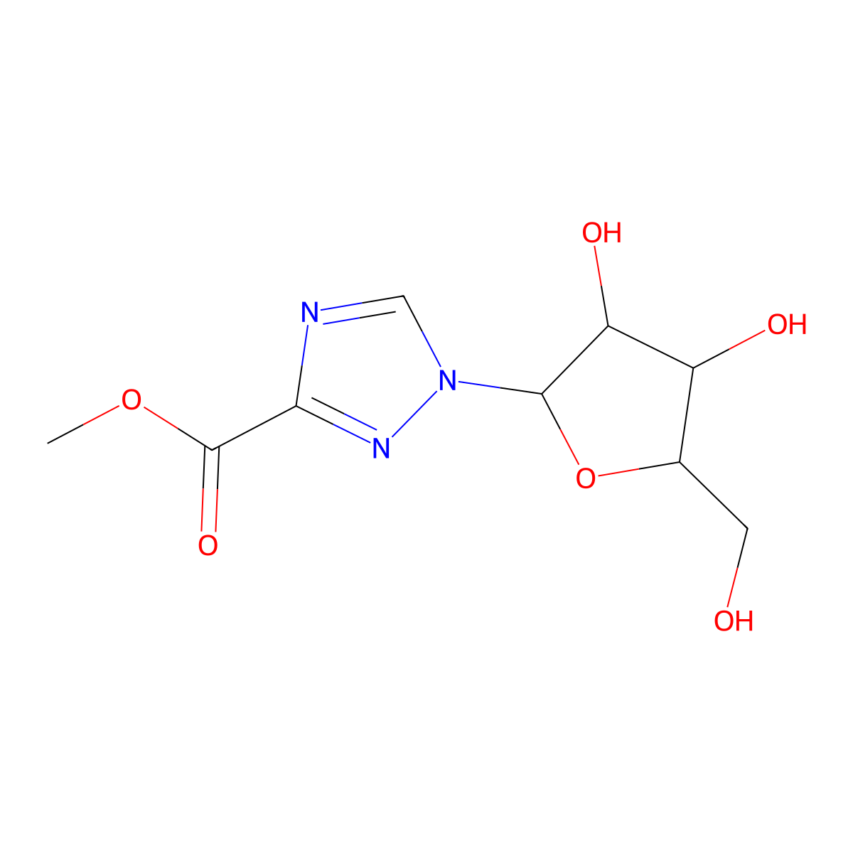 Methyl 1-[3,4-dihydroxy-5-(hydroxymethyl)oxolan-2-yl]-1,2,4-triazole-3-carboxylate molecular structure, CAS 38934-69-9