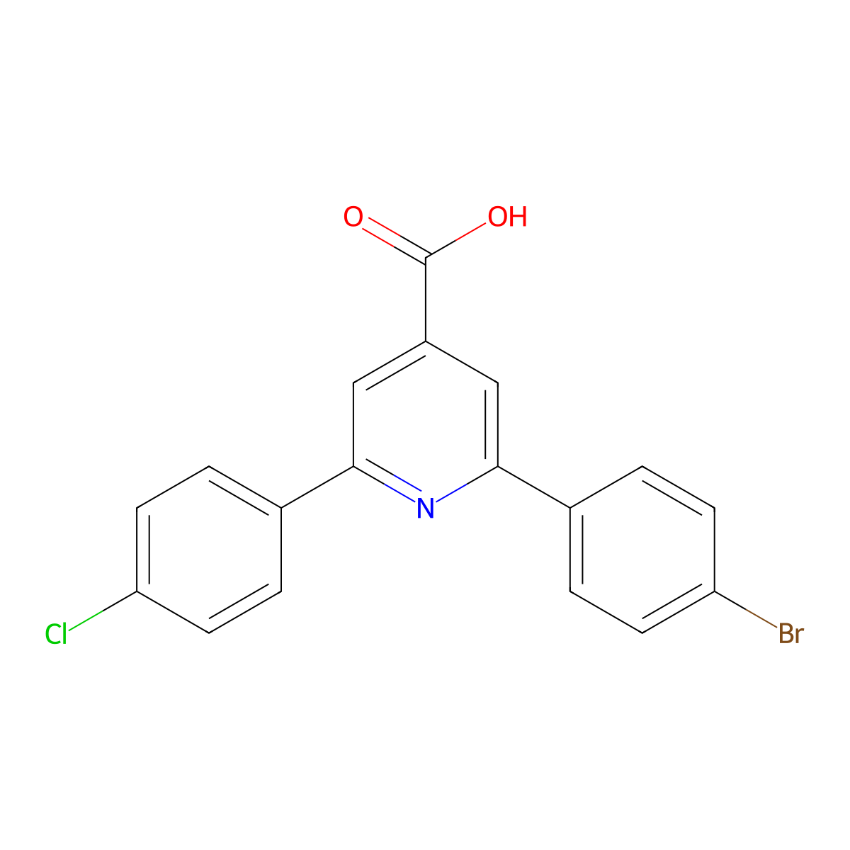 2-(4-Bromophenyl)-6-(4-chlorophenyl)pyridine-4-carboxylic acid molecular structure, CAS 38935-52-3