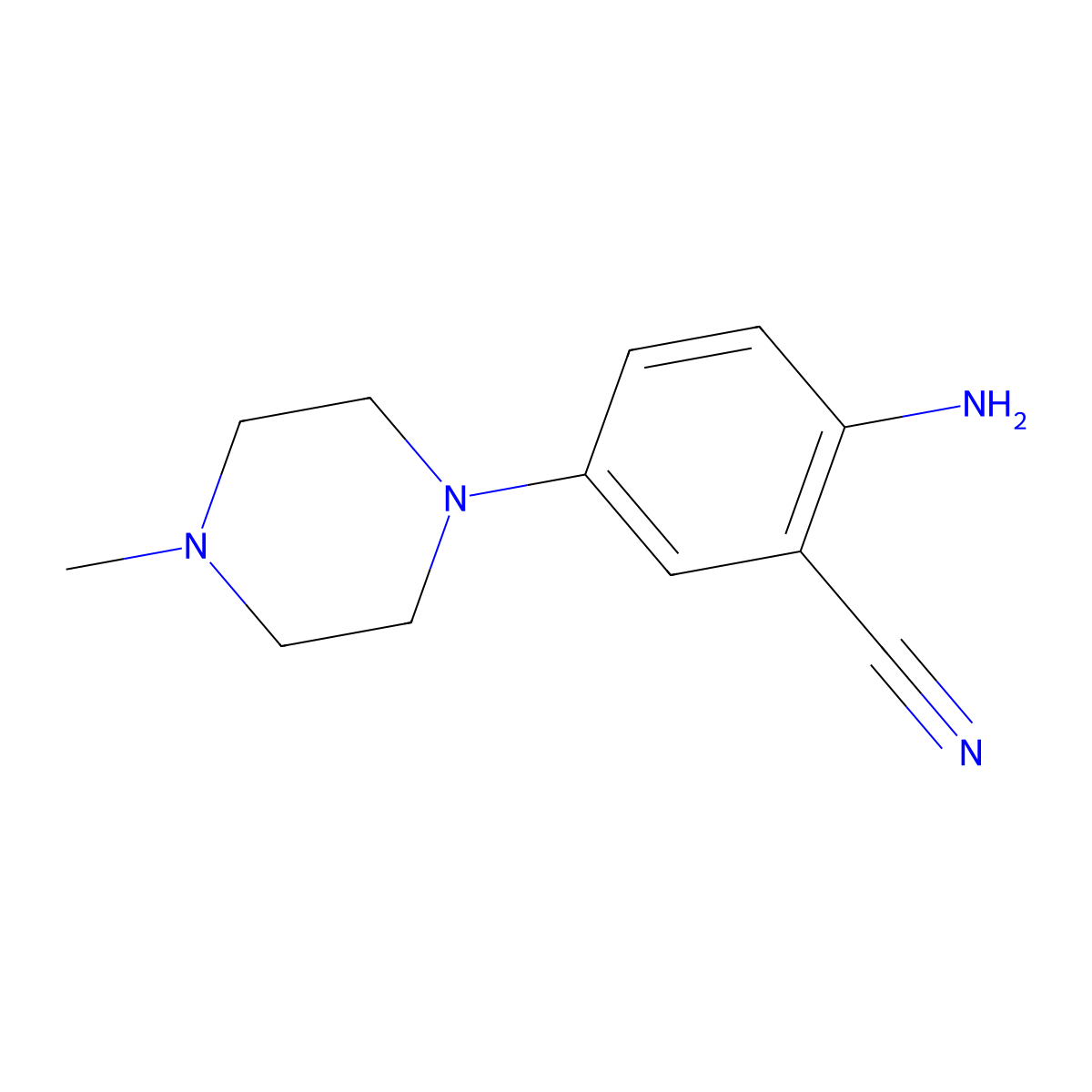 2-Amino-5-(4-methyl-1-piperazinyl)benzonitrile molecular structure, CAS 38943-98-5