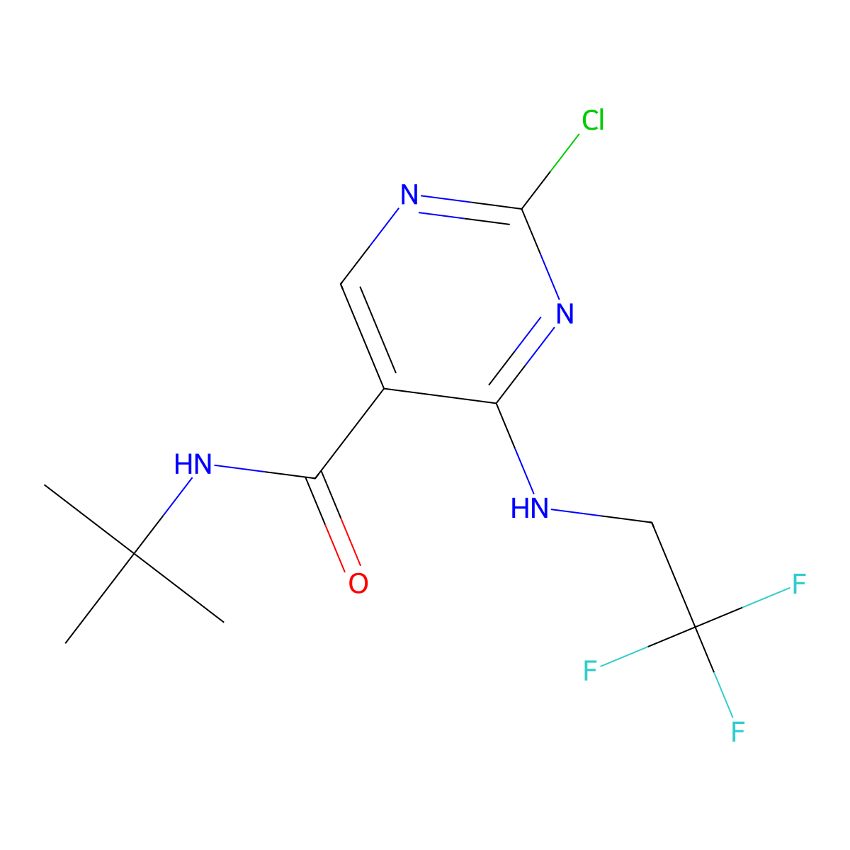 N-(Tert-butyl)-2-chloro-4-((2,2,2-trifluoroethyl)amino)pyrimidine-5-carboxamide molecular structure, CAS 389605-99-6