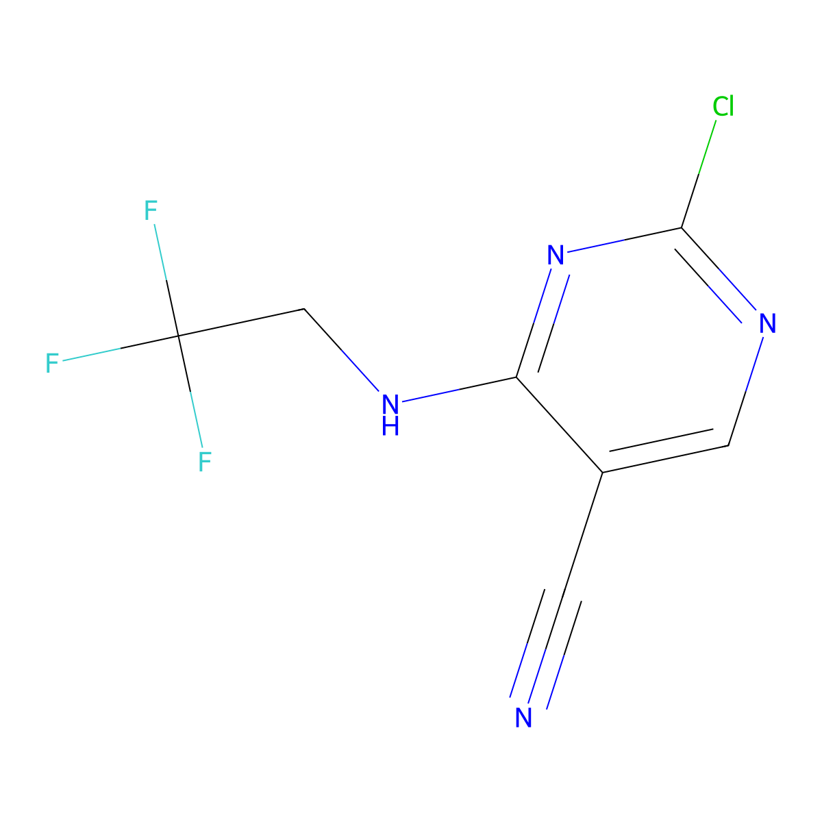 2-Chloro-4-((2,2,2-trifluoroethyl)amino)pyrimidine-5-carbonitrile molecular structure, CAS 389606-51-3