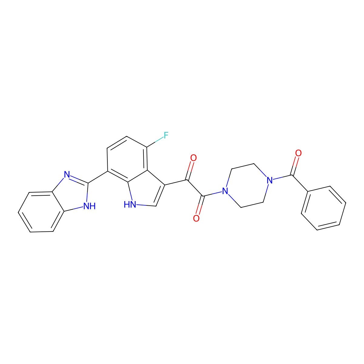 1-[7-(1H-benzimidazol-2-yl)-4-fluoro-1H-indol-3-yl]-2-(4-benzoylpiperazin-1-yl)ethane-1,2-dione molecular structure, CAS 389629-38-3