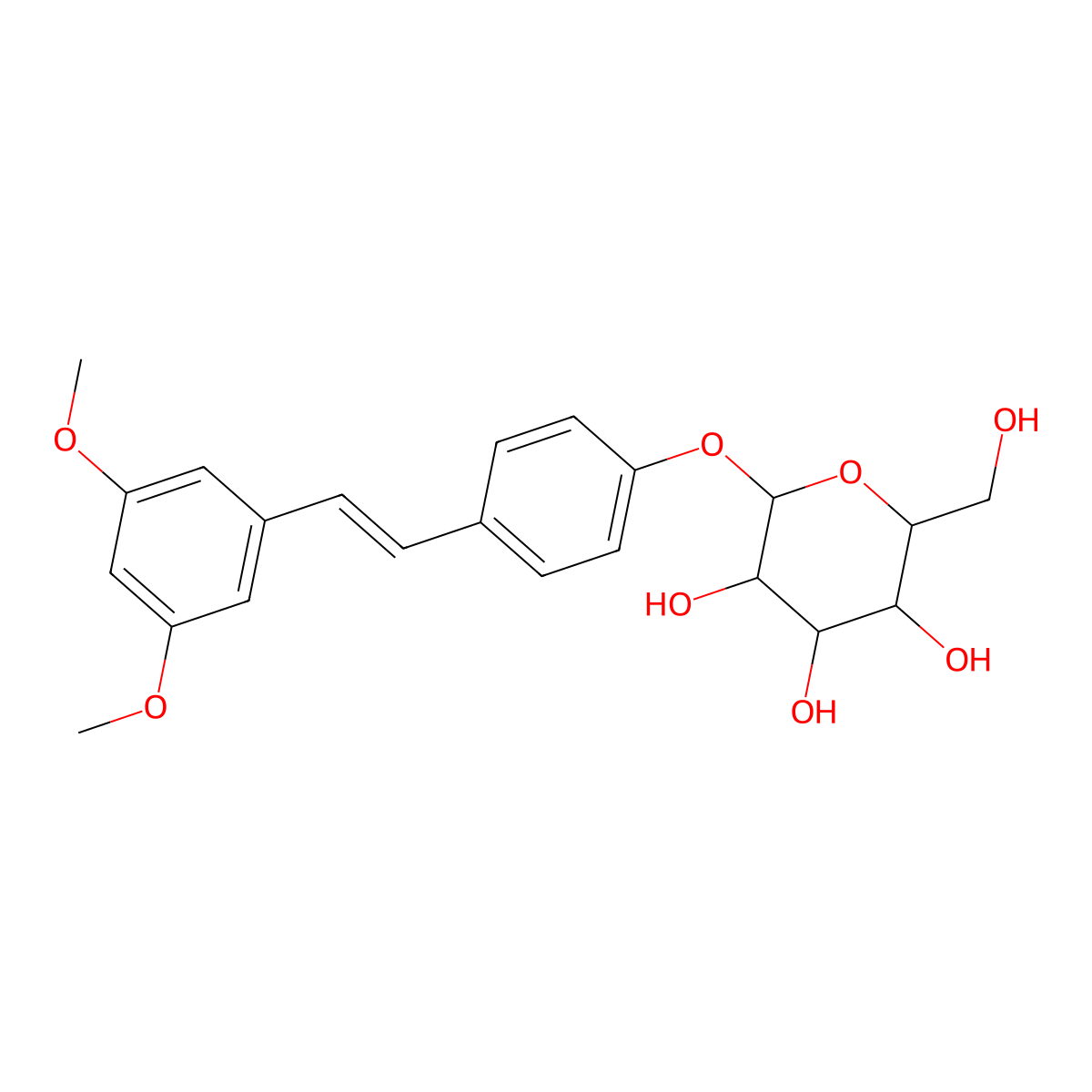 (2S,3R,4S,5S,6R)-2-(4-((E)-3,5-Dimethoxystyryl)phenoxy)-6-(hydroxymethyl)tetrahydro-2H-pyran-3,4,5-triol molecular structure, CAS 38967-99-6