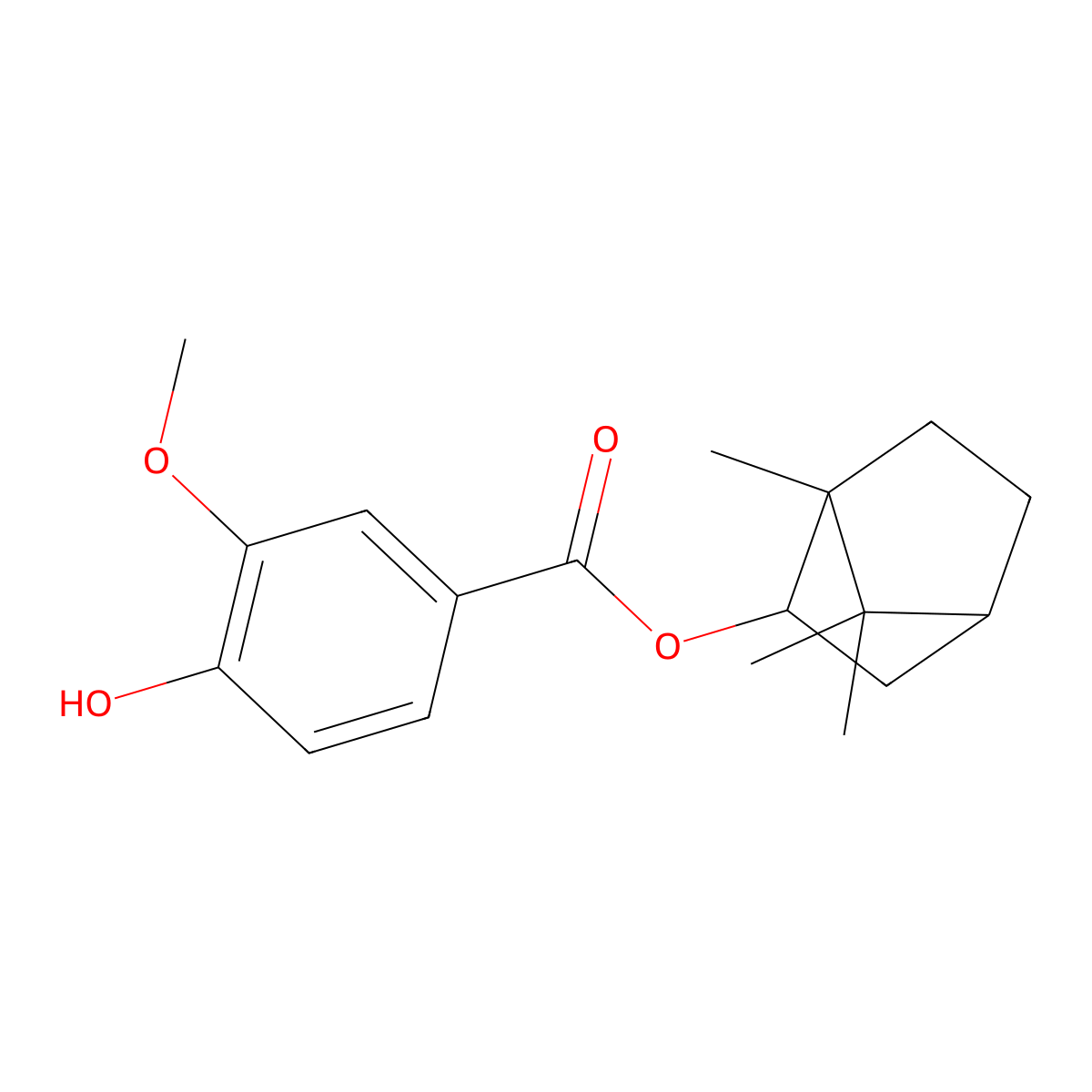 1,7,7-Trimethylbicyclo[2.2.1]hept-2-yl 4-hydroxy-3-methoxybenzoate molecular structure, CAS 38970-49-9
