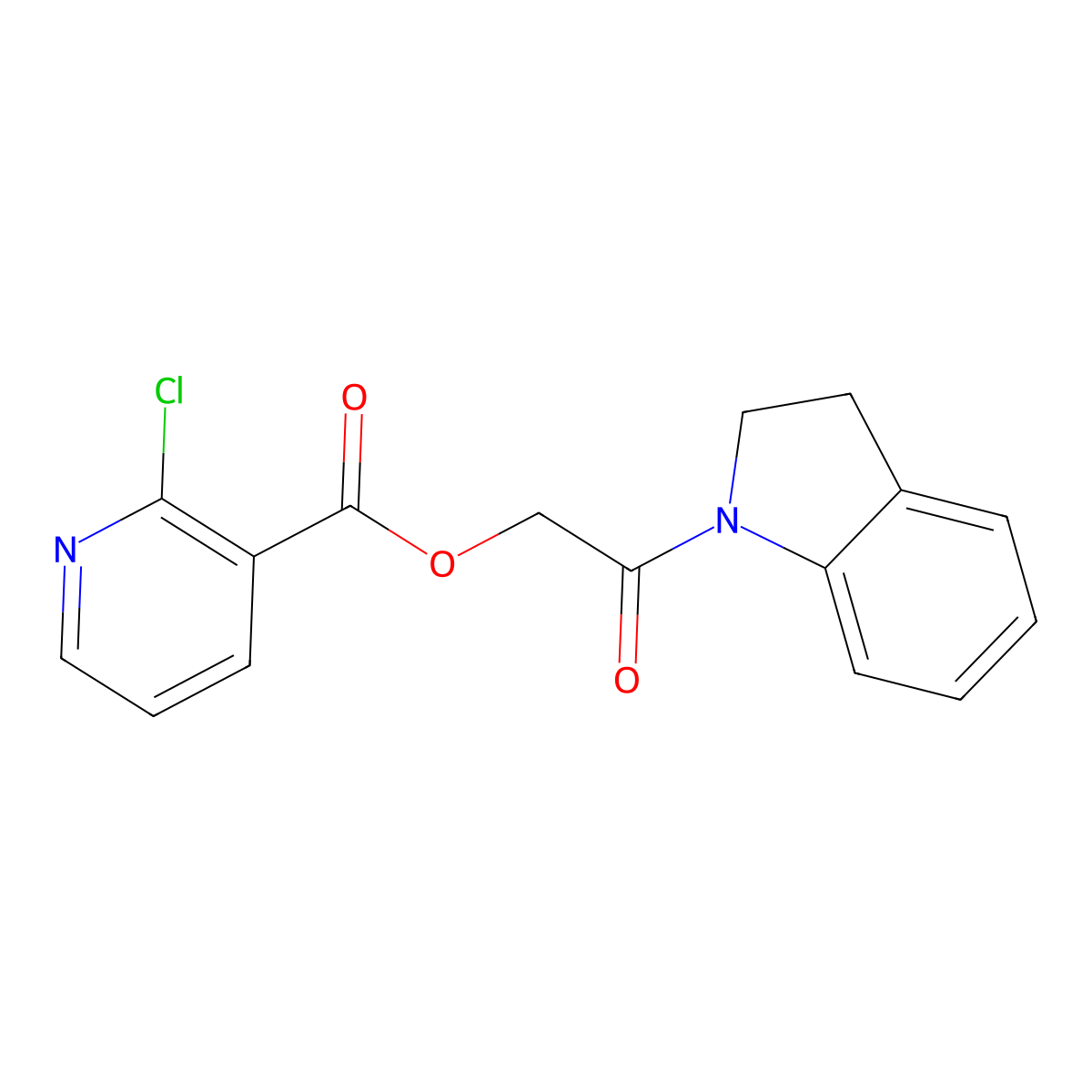 2-Chloro-3-pyridinecarboxylic acid [2-(2,3-dihydroindol-1-yl)-2-oxoethyl] ester molecular structure, CAS 389811-76-1