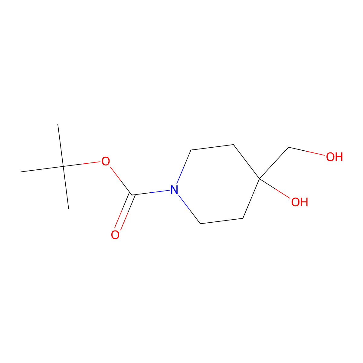 1,1-Dimethylethyl 4-hydroxy-4-(hydroxymethyl)-1-piperidinecarboxylate molecular structure, CAS 389889-80-9