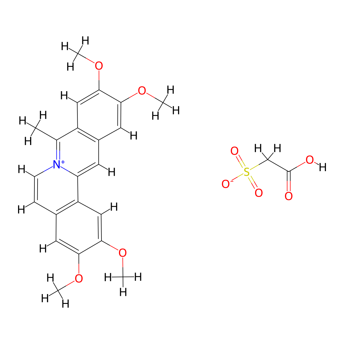 Dibenzo(a,g)quinolizinium, 2,3,10,11-tetramethoxy-8-methyl-, 2-sulfoacetate (1:1) molecular structure, CAS 38989-37-6