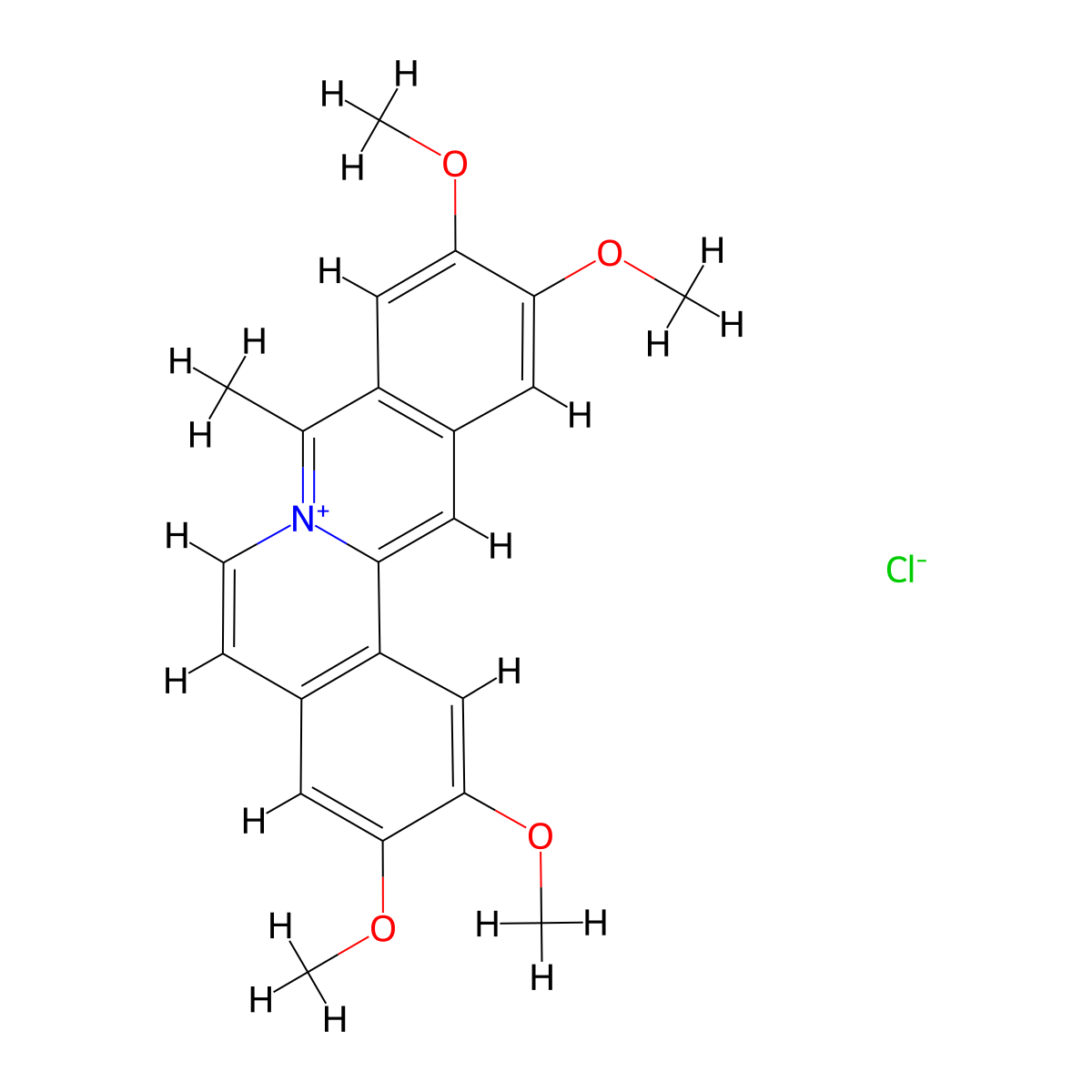 Coralyne chloride molecular structure, CAS 38989-38-7