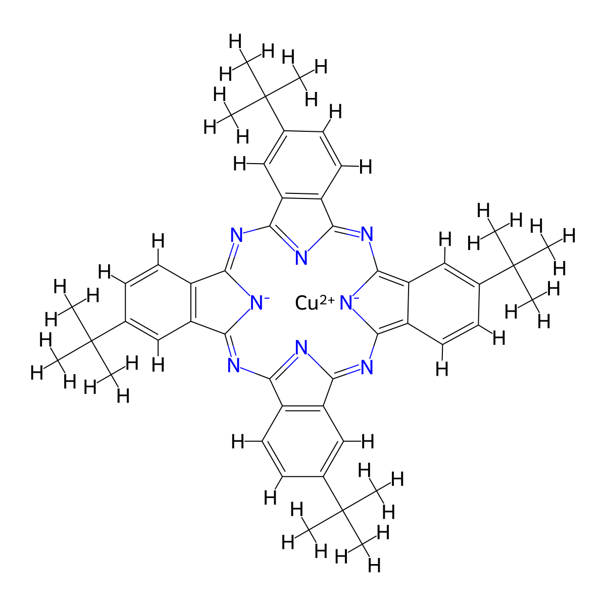 4,4',4'',4'''-Tetra-tert-butylphthalocyanine copper(II) , Copper(II) 2,9,16,23-Tetra-tert-butylphthalocyanine molecular structure, CAS 39001-64-4